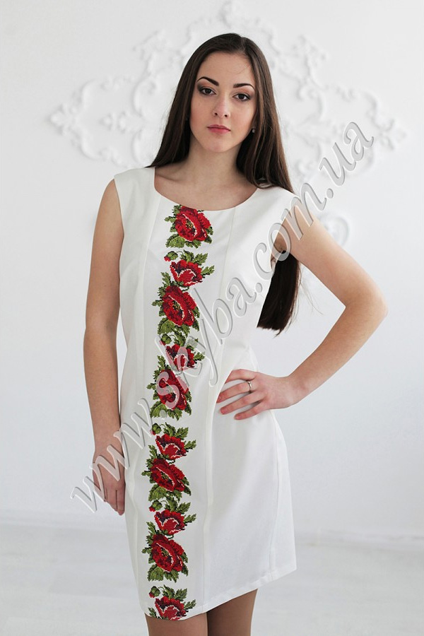 Жіноча сукня СК6118 з вишивкою у вигляді квітів маку