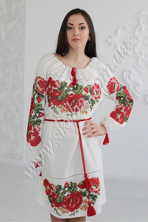 Женское платье СК6101 с длинным рукавом и массивной вышивкой
