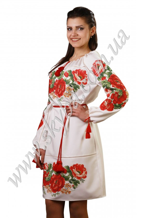 Женское платье СК6101 с длинным рукавом и массивной вышивкой