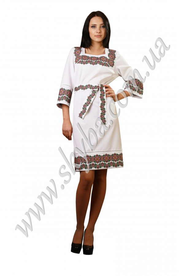 Женское платье СК6191 с рукавом 3/4 и поясом.